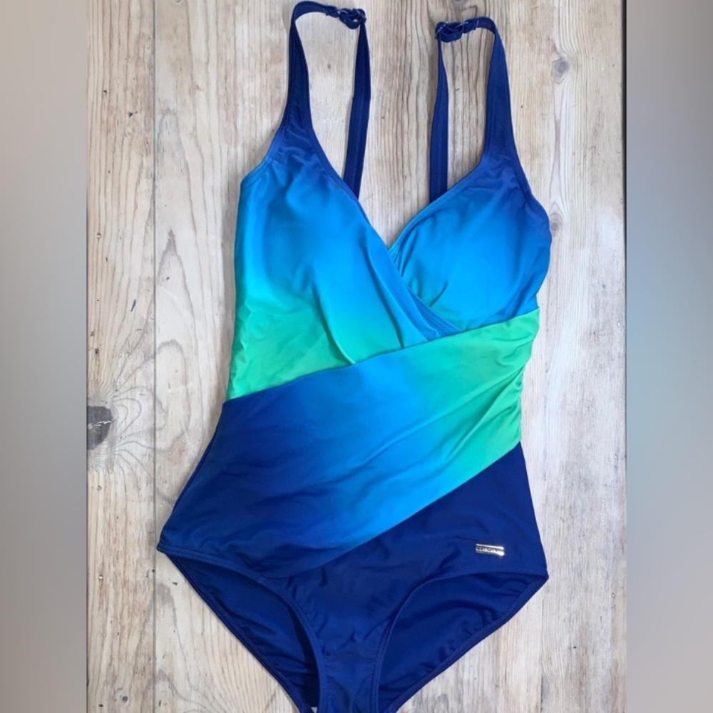 Blue Ombré Slimming Surplice One Piece - Picture 4 of 13